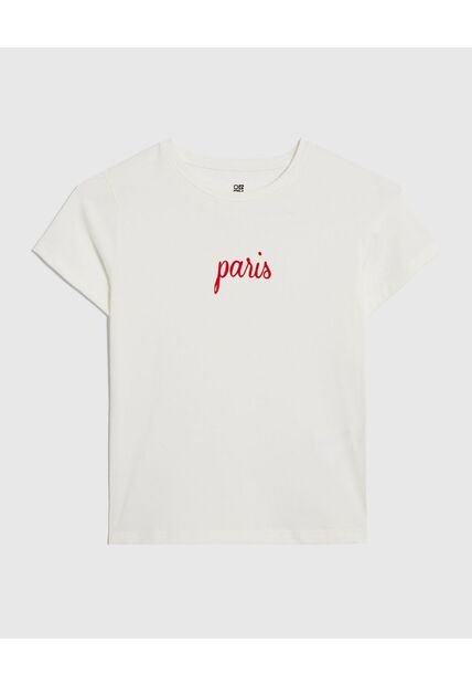 Camiseta Infantil Niña Manga Corta Cuello Redondo Color Crema Marca Ostu #90090276