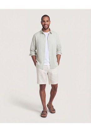 Camisa  Para Hombre Manga Larga Sin Bolsillo Cuello C Color Verde Marca Ostu #60018230