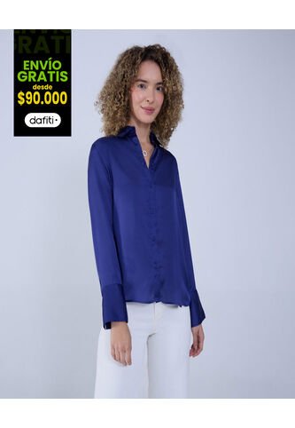 Camisa Para Mujer Manga Larga Color Azul Oscuro Marca Ostu #40010260 Ostu