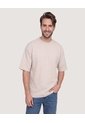 Camiseta Oversize Texturizada  Para Hombre Beige Ostu de Ostu
