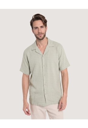 Camisa Resort Textura Natural Para Hombre Verde Ostu