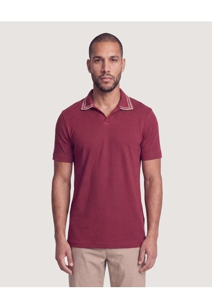 Polo Texturizado Cuello Contraste  Para Hombre Vino Ostu