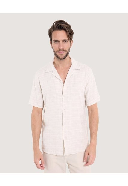 Camisa Resort Textura Natural  Para Hombre Crudo Ostu