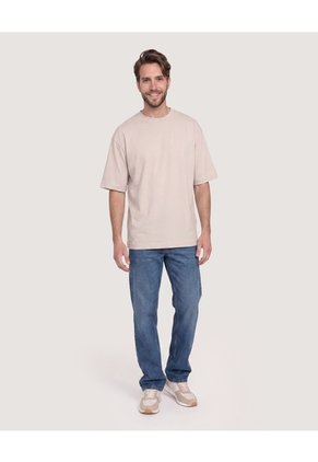 Camiseta Oversize Texturizada Para Hombre Beige Ostu
