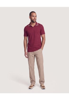 Polo Texturizado Cuello Contraste  Para Hombre Vino Ostu