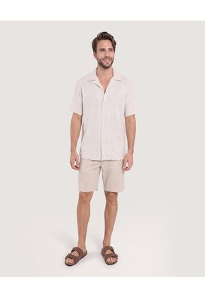 Camisa Resort Textura Natural  Para Hombre Crudo Ostu