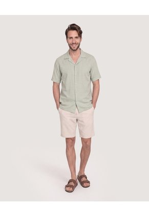 Camisa Resort Textura Natural Para Hombre Verde Ostu