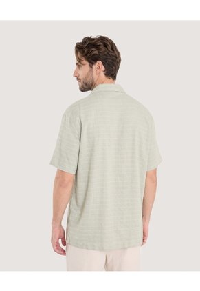 Camisa Resort Textura Natural Para Hombre Verde Ostu