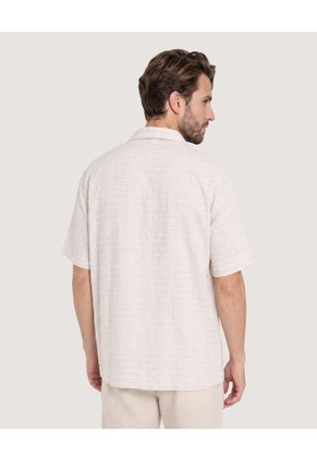 Camisa Resort Textura Natural  Para Hombre Crudo Ostu