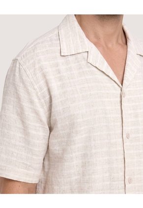 Camisa Resort Textura Natural  Para Hombre Crudo Ostu