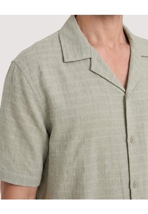 Camisa Resort Textura Natural Para Hombre Verde Ostu