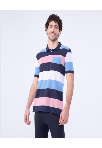 Polo Cuello Tejido A Rayas  Para Hombre Azul Ostu