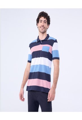 Polo Cuello Tejido A Rayas Para Hombre Azul Ostu