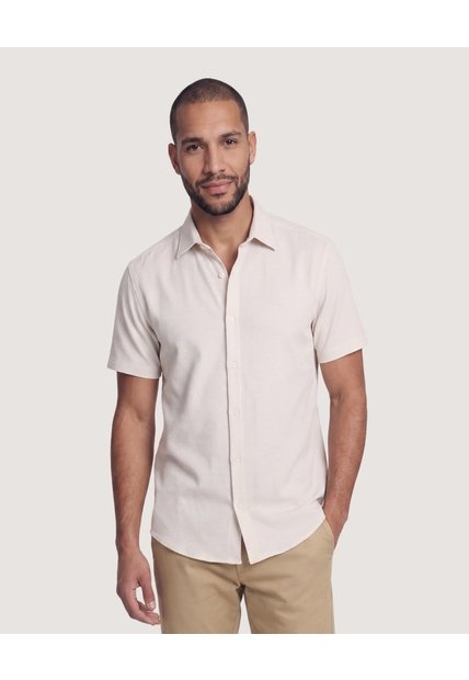 Camisa Texturizada Manga Corta  Para Hombre Beige Ostu