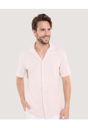 Camisa Resort Tejida Texturizada Para Hombre Verde Ostu