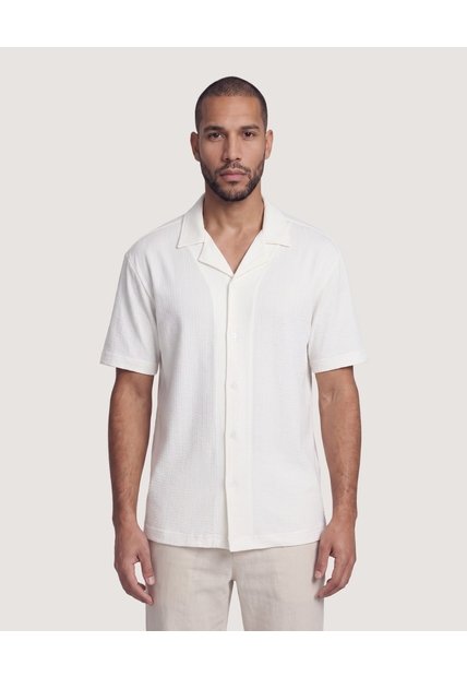 Camisa Resort Acanalada  Para Hombre Crema Ostu