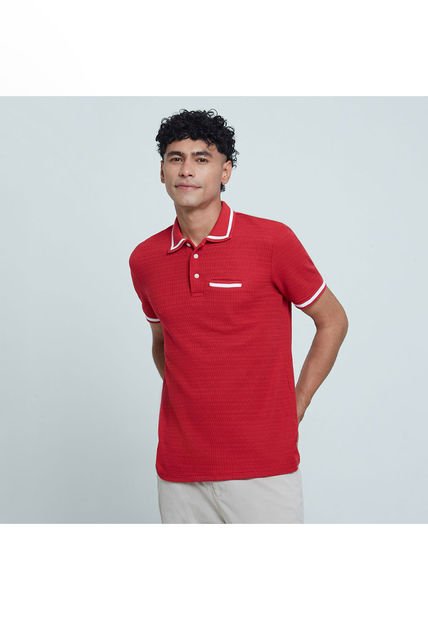 Polo Para Hombre Cuello Tejido Con Bolsillo Color Rojo Marca Ostu #60110561