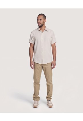 Camisa Texturizada Manga Corta  Para Hombre Beige Ostu
