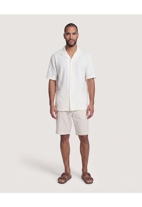 Camisa Resort Acanalada  Para Hombre Crema Ostu