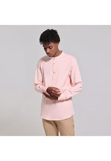 Camisa Para Hombre Manga Larga Sin Bolsillo Cuello Neru Color Rosado  Marca Ostu #60010544