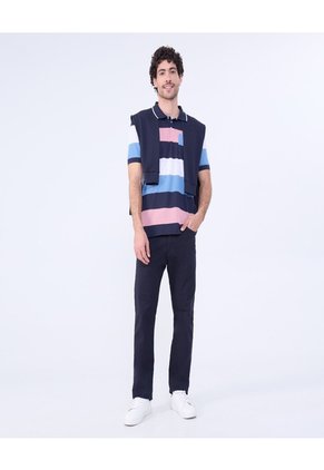 Polo Cuello Tejido A Rayas Para Hombre Azul Ostu