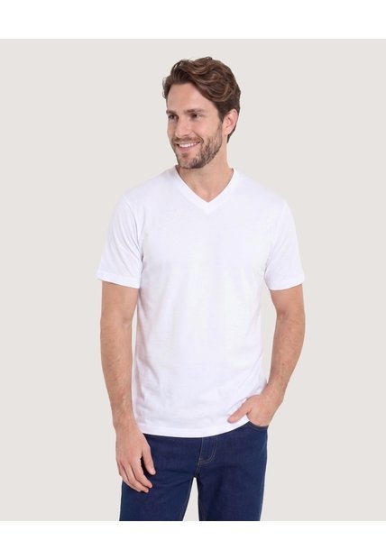 Camiseta Essential Cuello V  Para Hombre Blanco Ostu