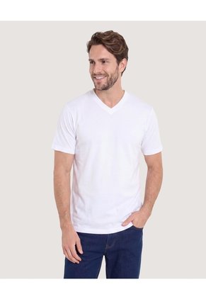 Camiseta Essential Cuello V Para Hombre Blanco Ostu