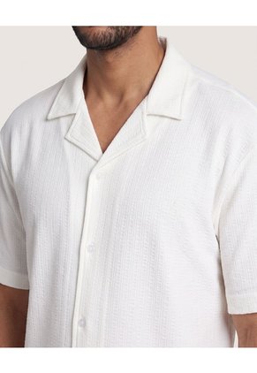 Camisa Resort Acanalada  Para Hombre Crema Ostu