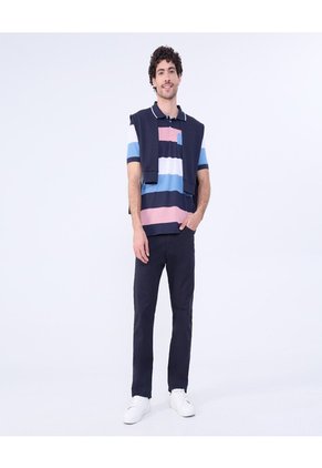Polo Cuello Tejido A Rayas Para Hombre Azul Ostu