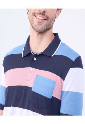 Polo Cuello Tejido A Rayas Para Hombre Azul Ostu