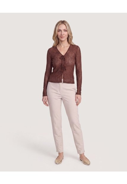 Camiseta Mesh Con Moños  Para Mujer Café Ostu