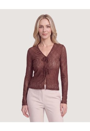 Camiseta Mesh Con Moños  Para Mujer Café Ostu