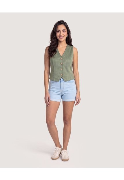 Chaleco Suede  Para Mujer Verde Ostu