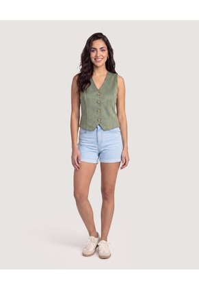 Chaleco Suede Para Mujer Verde Ostu