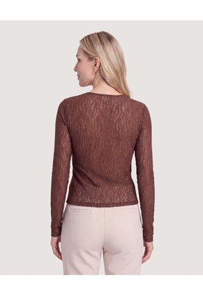 Camiseta Mesh Con Moños  Para Mujer Café Ostu