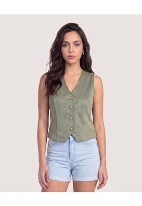 Chaleco Suede Para Mujer Verde Ostu