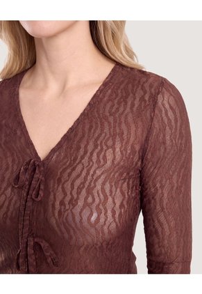 Camiseta Mesh Con Moños  Para Mujer Café Ostu