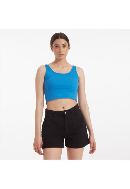 Crop Top Para Mujer Manga Sisa Color Azul  Marca Ostu #40091645