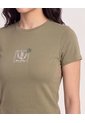 Camiseta Slim Estampada  Para Mujer Verde Ostu de Ostu