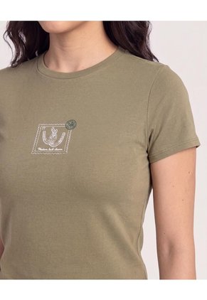 Camiseta Slim Estampada  Para Mujer Verde Ostu