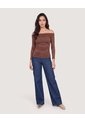 Camiseta Mesh Off Shoulder  Para Mujer Café Ostu de Ostu