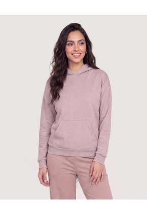 Buzo Hoodie Unicolor  Para Mujer Camel Ostu