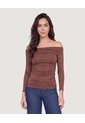 Camiseta Mesh Off Shoulder  Para Mujer Café Ostu de Ostu