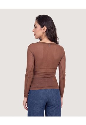 Camiseta Mesh Off Shoulder Para Mujer Café Ostu