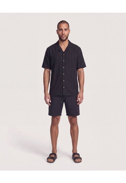 Camisa Resort De Manga Corta  Para Hombre Negro Ostu