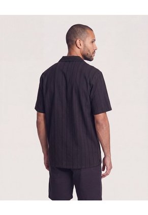 Camisa Resort De Manga Corta  Para Hombre Negro Ostu