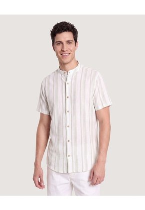 Camisa Manga Corta Cuello Abierto Para Hombre Verde Ostu