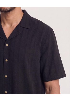 Camisa Resort De Manga Corta  Para Hombre Negro Ostu