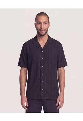 Camisa Resort De Manga Corta  Para Hombre Negro Ostu