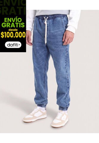 Jean Jogger Relax Fit  Para Hombre Azul Ostu Ostu